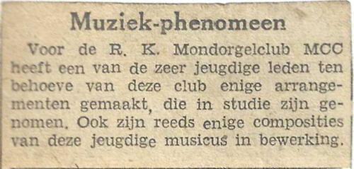 053 - 1947 Knipsel over het wonderkind Wil de Valk